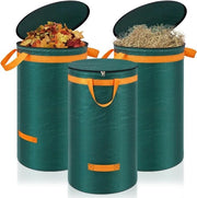 Tre Sacchi per il Rifiuto di Giardino 120 Litri - Sacchi per Giardino Robusti con Coperchio e Maniglie per il Trasporto - Ideali per Foglie e Erba