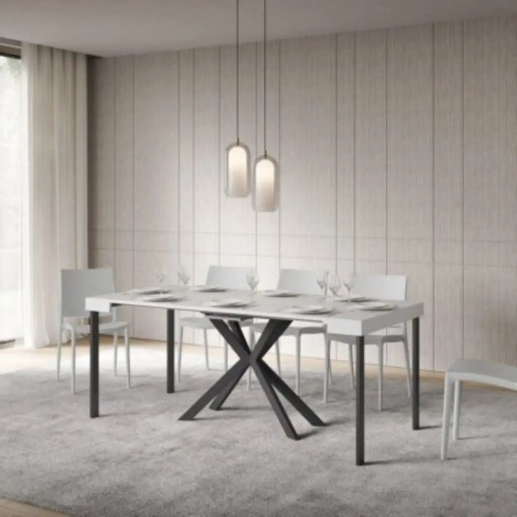 Consolle allungabile 90x40/300 cm Saki bianco frassino gambe antracite