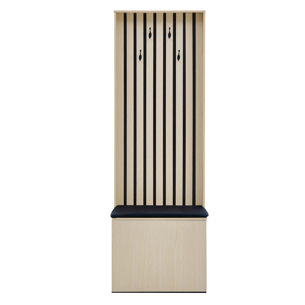 Mobili da ingresso con panca e vano portascarpe con 4 ganci, in MDF, color legno, 61 × 35 × 179,5 cm