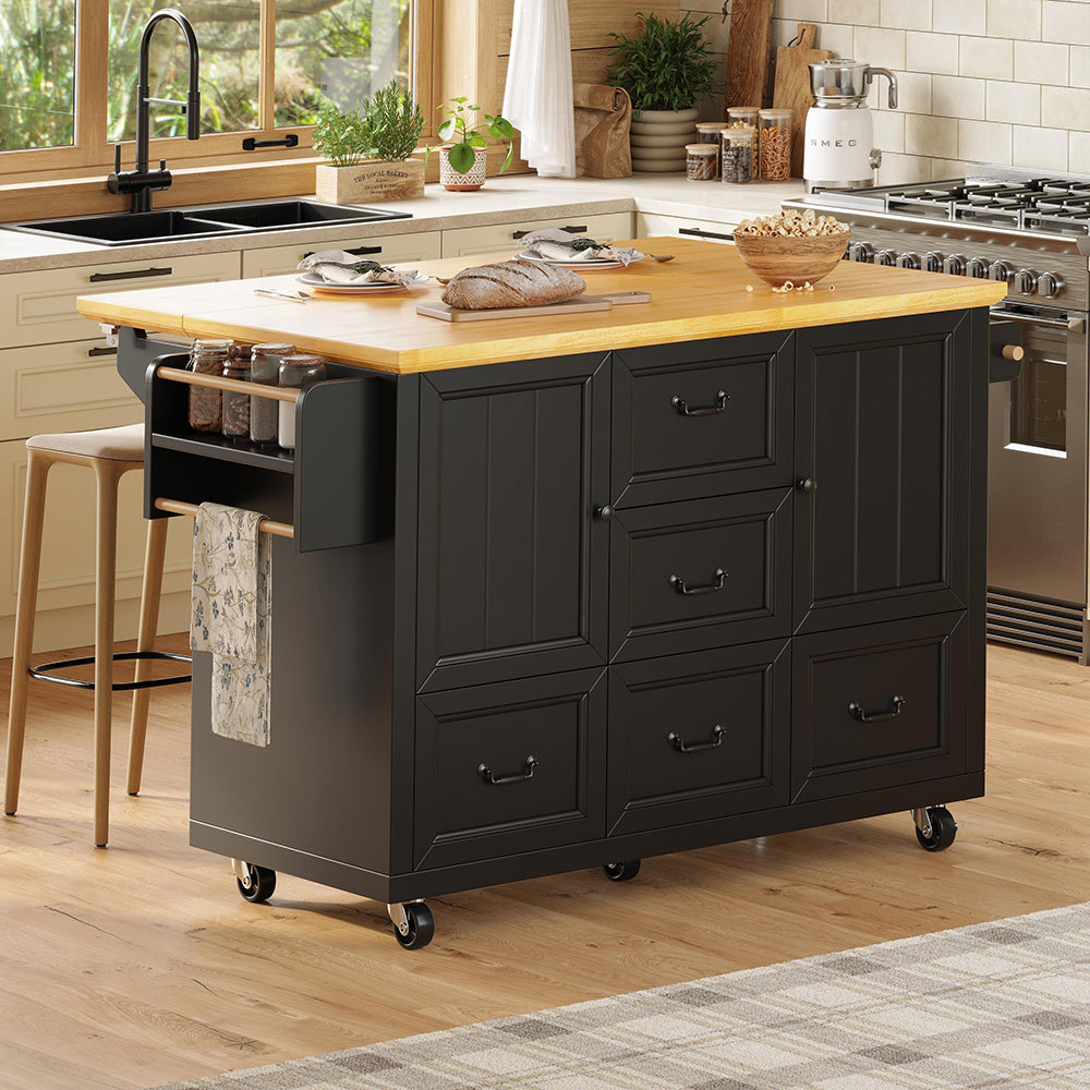 Isola cucina 5 cassetti - Xylo - 120x73x93cm bianco/nero ruote