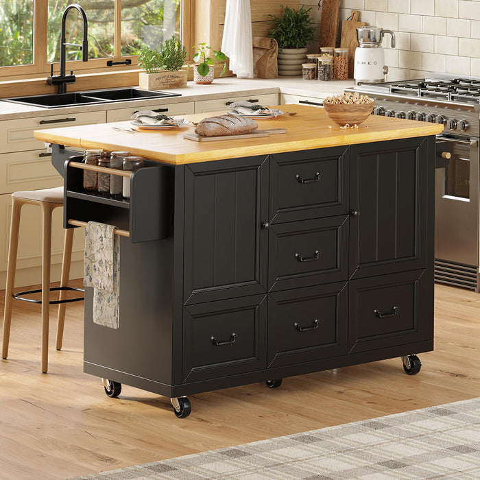 Isola cucina 5 cassetti - Xylo - 120x73x93cm bianco/nero ruote