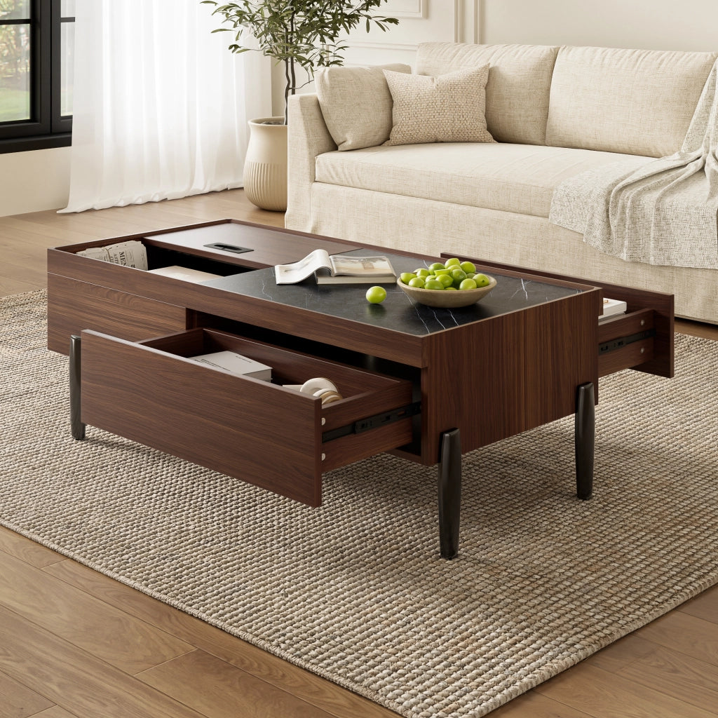 TAVOLINO DA SALOTTO 105x50x41,5 cm MDF Marrone Scuro con Piano in Vetro