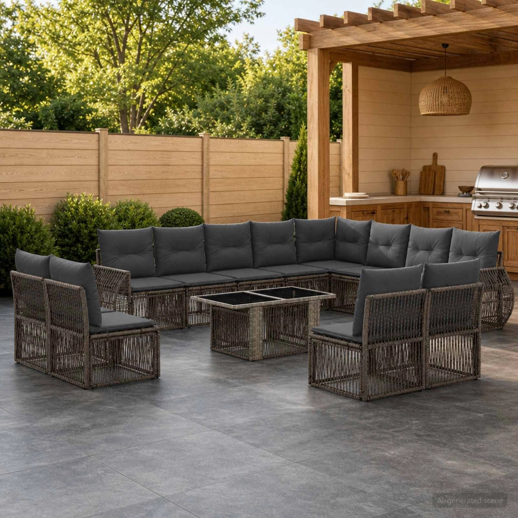 Set Divano da Giardino 13 pz Grigio e Grigio Scuro polyrattan 3437018