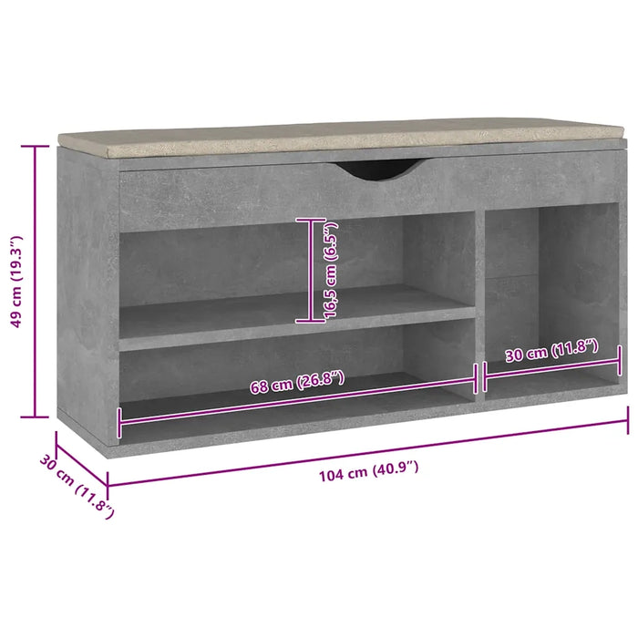 Scarpiera con Cuscino Grigio Cemento 104x30x49 cm in Truciolato cod mxl 55873
