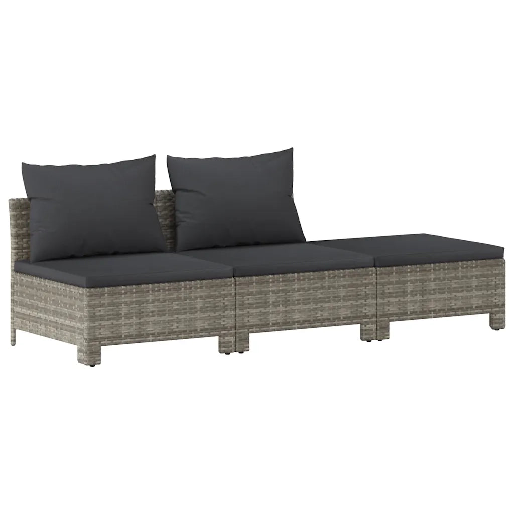 Set da giardino 3 pezzi con cuscini grigio in polyrattan 362692