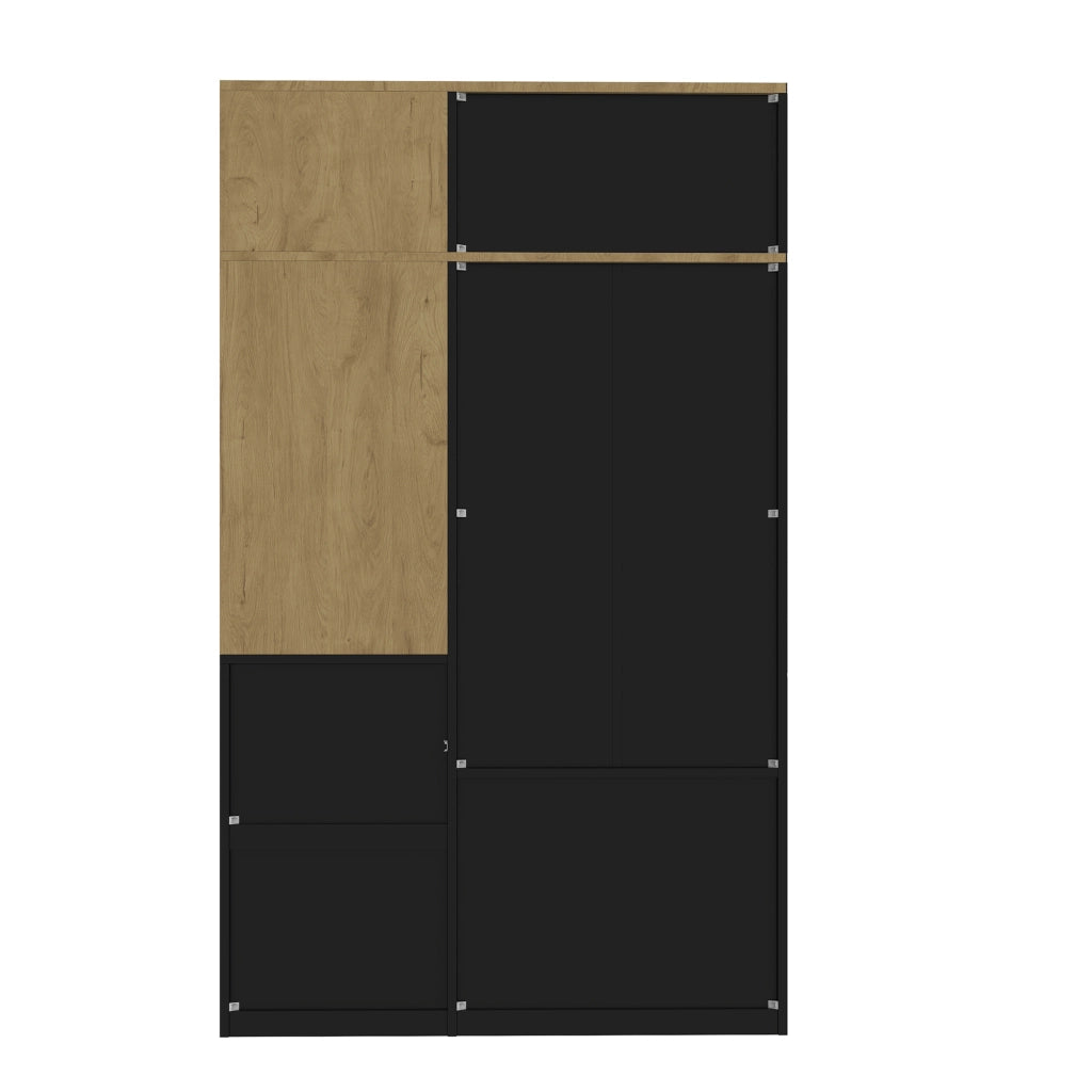 Armadio con 2 ante; 5 cassetti e bastone - per camera da letto - MDF - naturale e nero