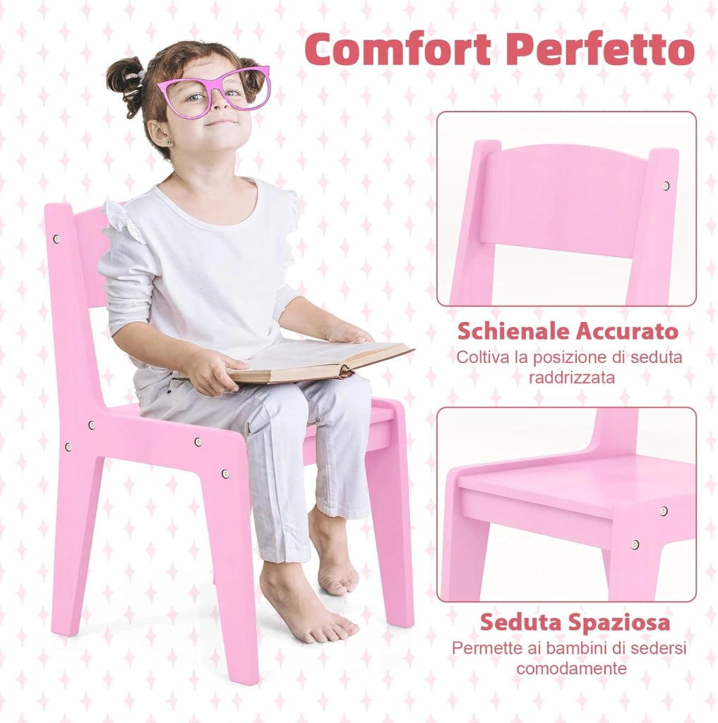 Toeletta Trucco 2 in 1 per Bambina, Specchiera per Ragazza in Legno con Mensole, Cassetto, Ripiani e Luci LED Regolabile, Postazione Trucco per 3 Anni, 80 x 40 x 94 cm (Rosa)