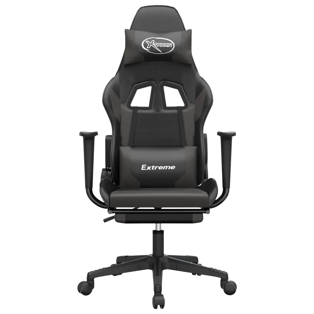Sedia da Gaming | Sedia da e-sports con Poggiapiedi Nero e Grigio in Similpelle