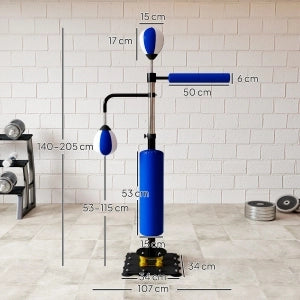 Box da allenamento con 2 speedball, asta girevole, altezza regolabile 140-205 cm, acciaio, blu