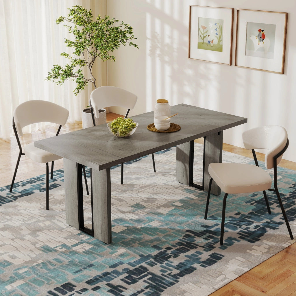 Tavolo da pranzo allungabile in legno e acciaio ¨C zephmum ¨C 180x80x75 cm, grigio