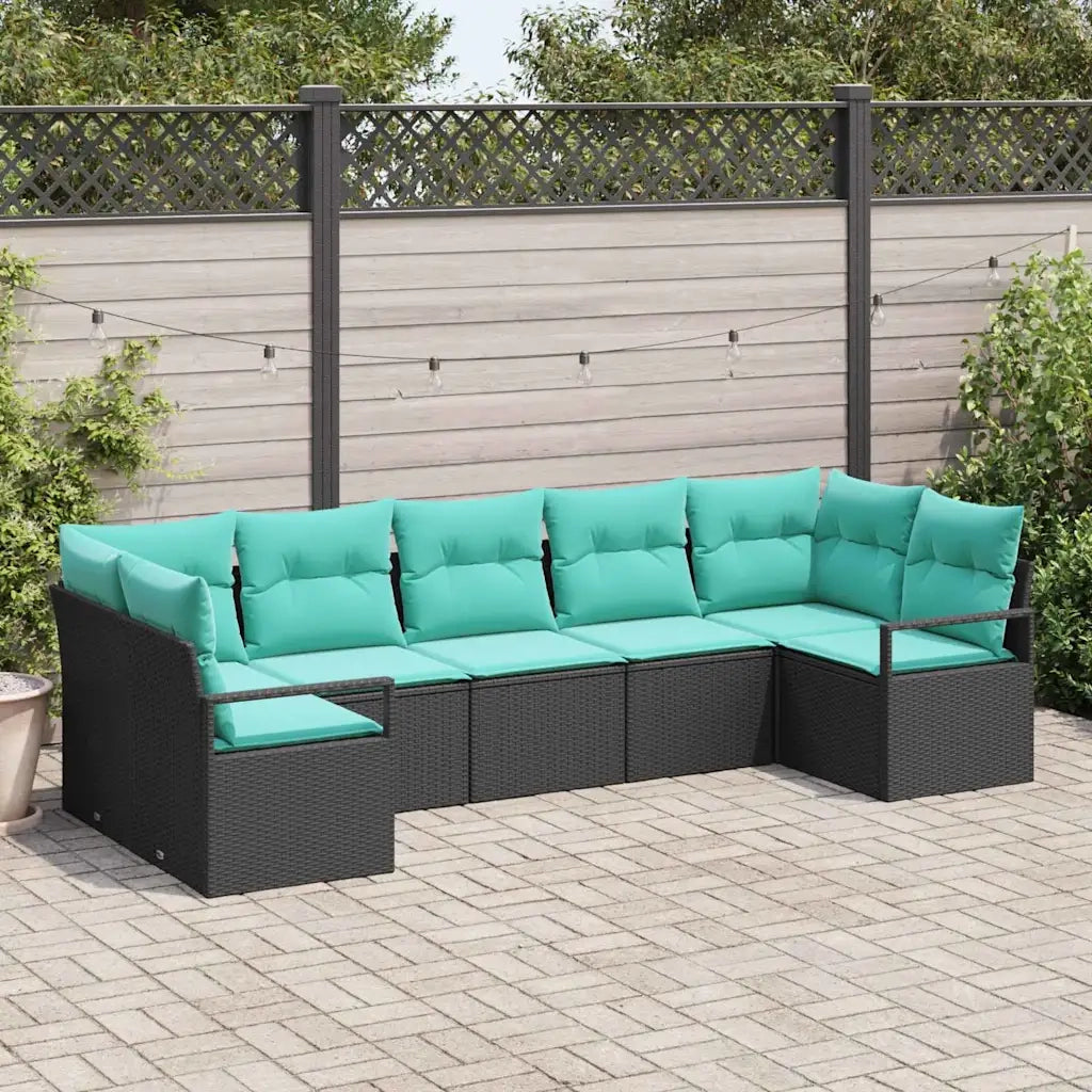 Set di divani con cuscino 7 pcs Nero polyrattan 3346536