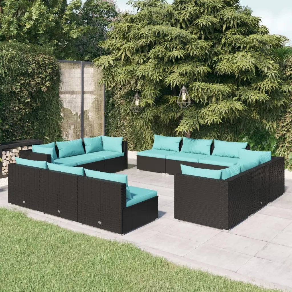 Set Divani da Giardino 12 pz con Cuscini in Polyrattan Nero 3101585