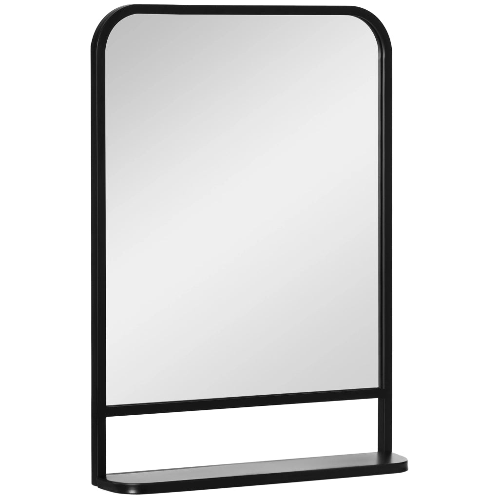Specchio da parete con ripiano ¨C zephmum ¨C Nero Argento 70x10.2x50 cm