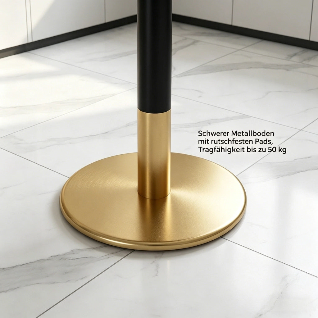 Tavolo da pranzo per 2 persone con piano effetto marmo, base in metallo nero e oro, per cucina, 80 × 60 cm