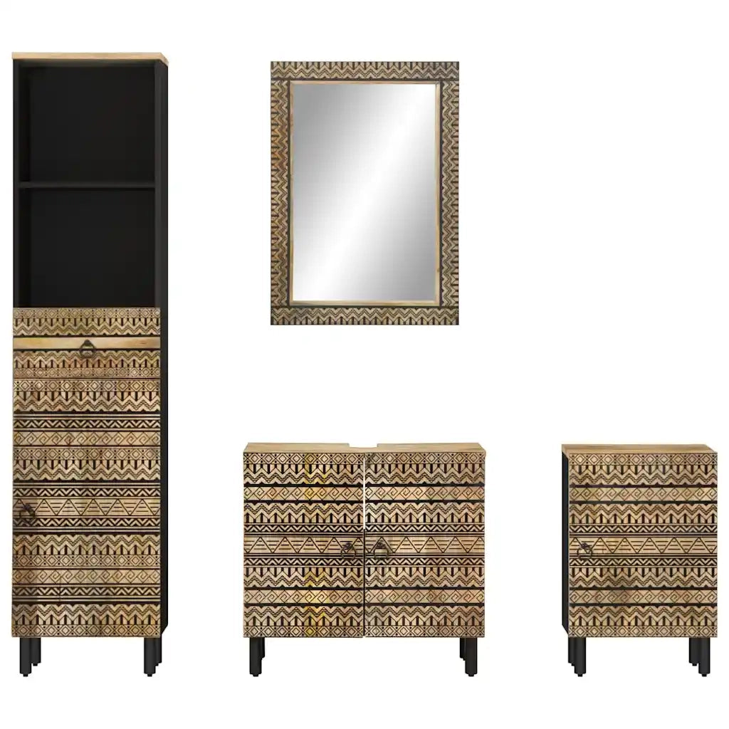 Set Mobili da Bagno | Armadio da bagno 4 pz in Legno Massello di Mango