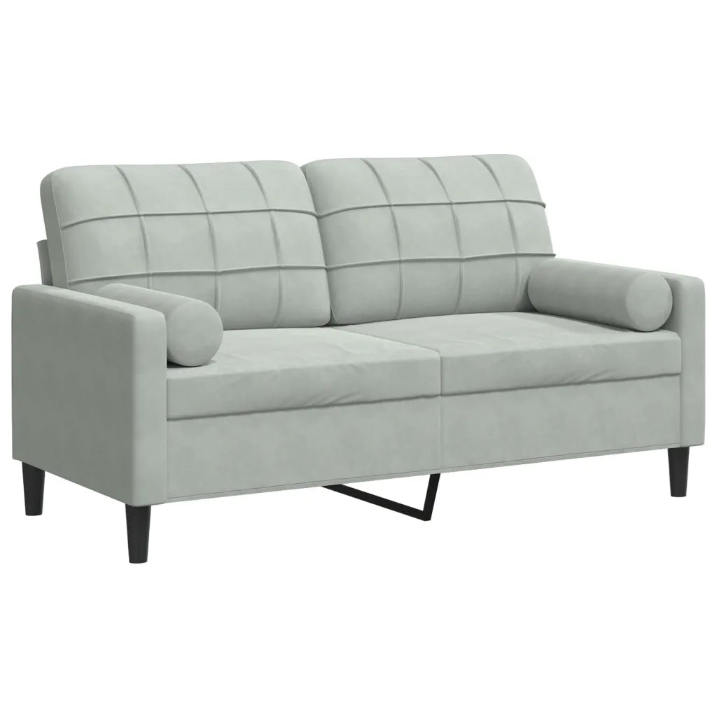 Divano | Divano da soggiorno | Sofa a 2 Posti con Cuscini Grigio Chiaro 140 cm in Velluto