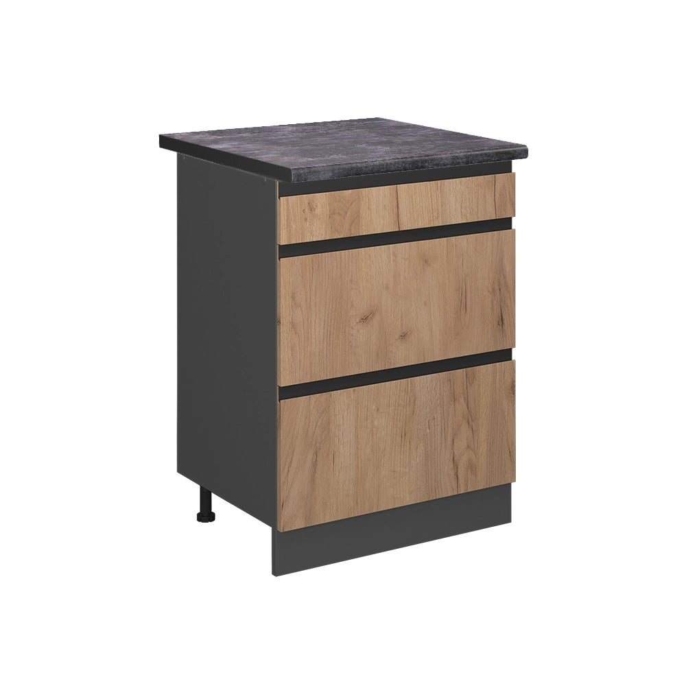 Vicco Mobiletto base per cucina Quercia dorata 60 cm con cassetti, PL Antracite