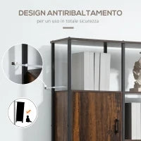 Libreria Stile Industriale con 4 Ripiani e 2 Armadietti, 90x30x159.5cm, Nero e Marrone