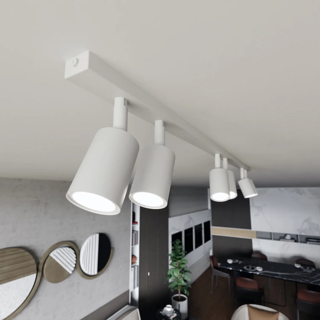 Plafoniera Moderna 6 Luci Faretti Khnum In Acciaio Bianco