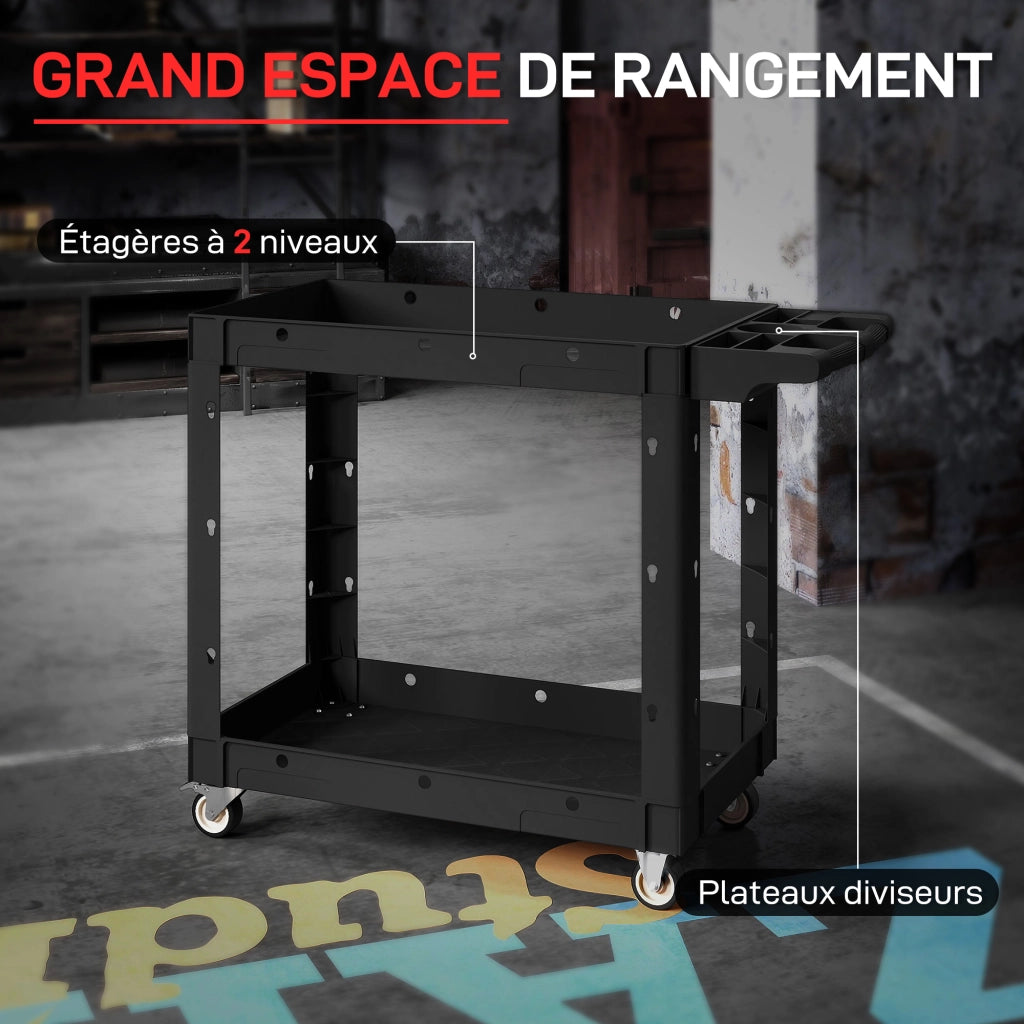 Carrello portautensili da officina a 2 ripiani con maniglia laterale ¨C Xylo ¨C nero