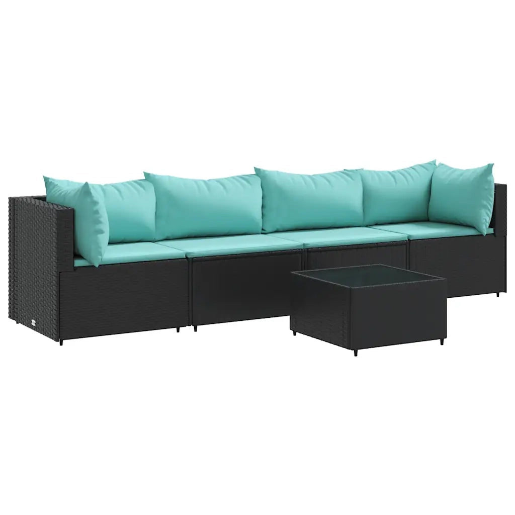 Set Divani da Giardino 5 pz con Cuscini Nero in Polyrattan