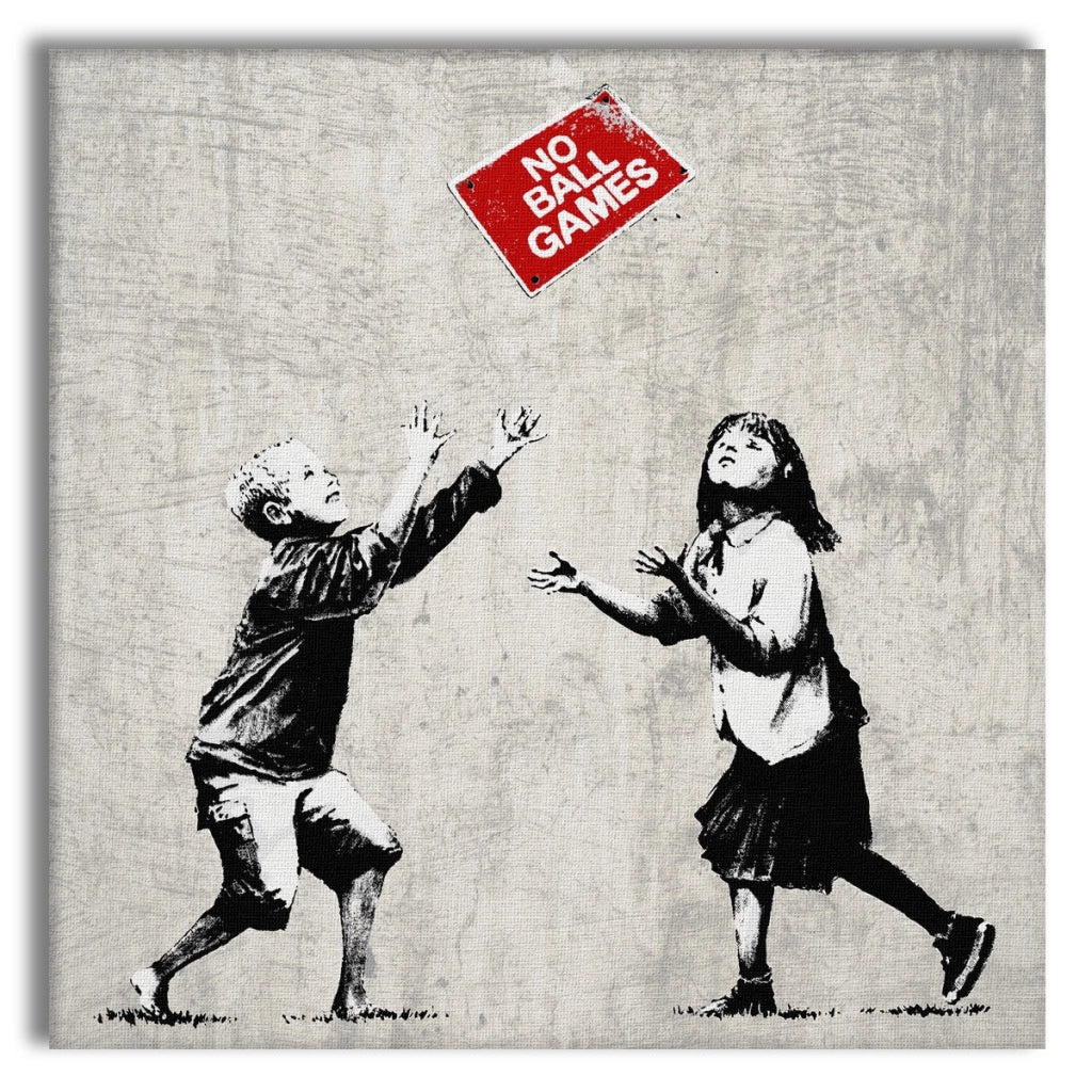 BANKSY - NO BALL GAMES - Quadro Canvas su telaio in legno Misura: 80x80 cm