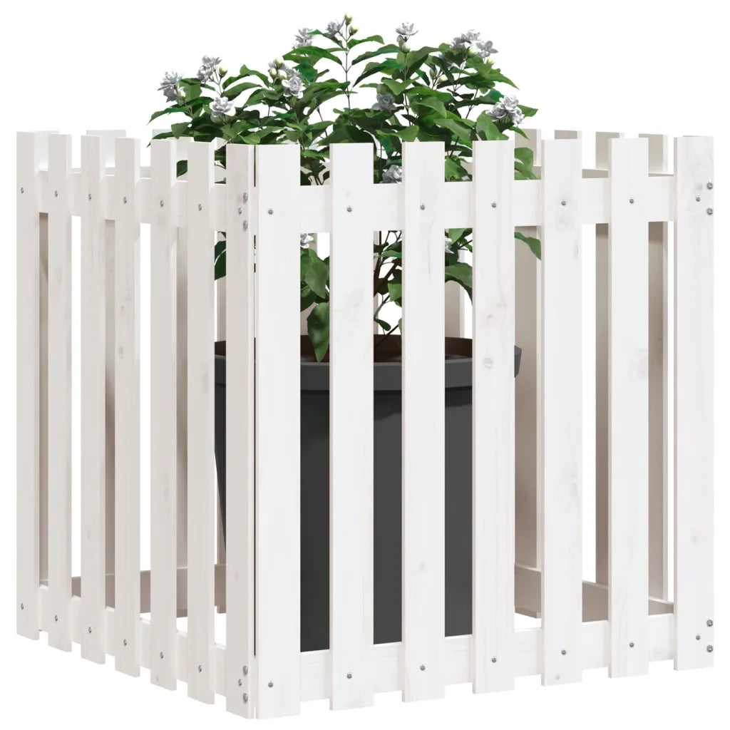 Fioriera Giardino a Recinzione-Vaso con Ringhiera-Contenitore per Piante Bianca 70x70x70 cm Massello Pino