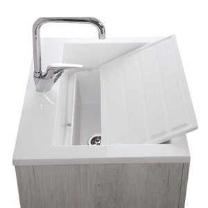 Mobile Lavatoio Vasca Zeus in MineralMarmo Apertura a 2 Ante 60x46x84 cm Olmo Bianco