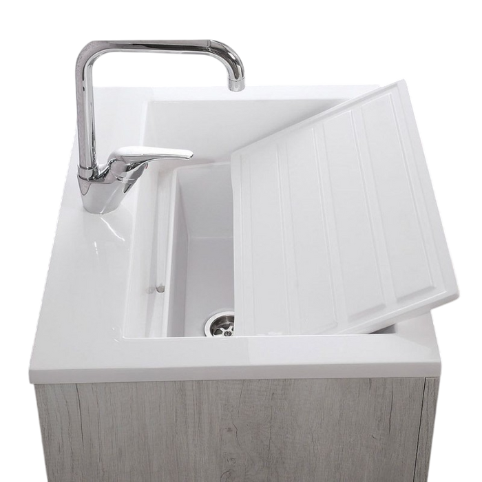 Mobile Lavatoio Vasca Zeus in MineralMarmo Apertura a 2 Ante 77,5x48x84 cm Olmo Bianco