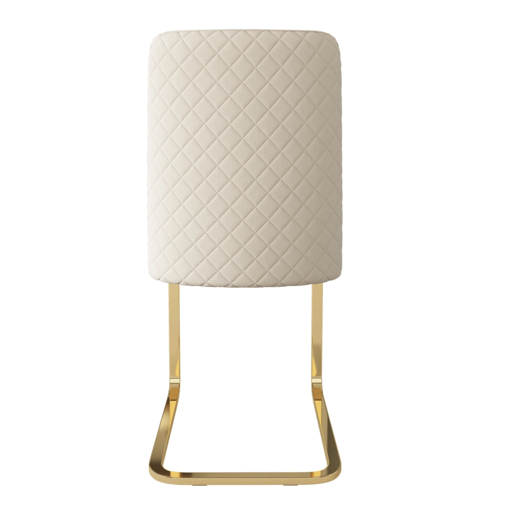 Set 2 sedie da pranzo in velluto beige con schienale a rombi e gambe in metallo