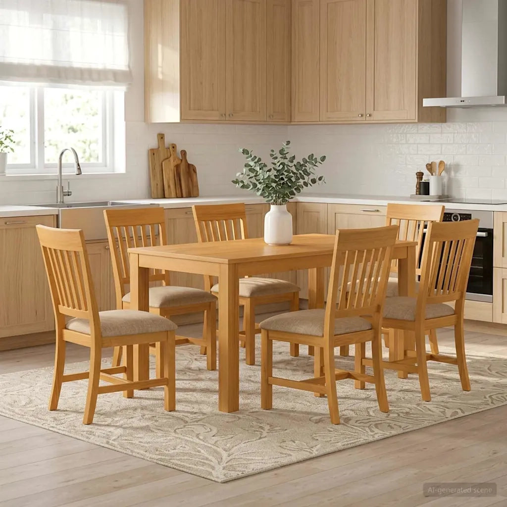 Set da pranzo 7 pz Beige Legno di Quercia Massello 3430369