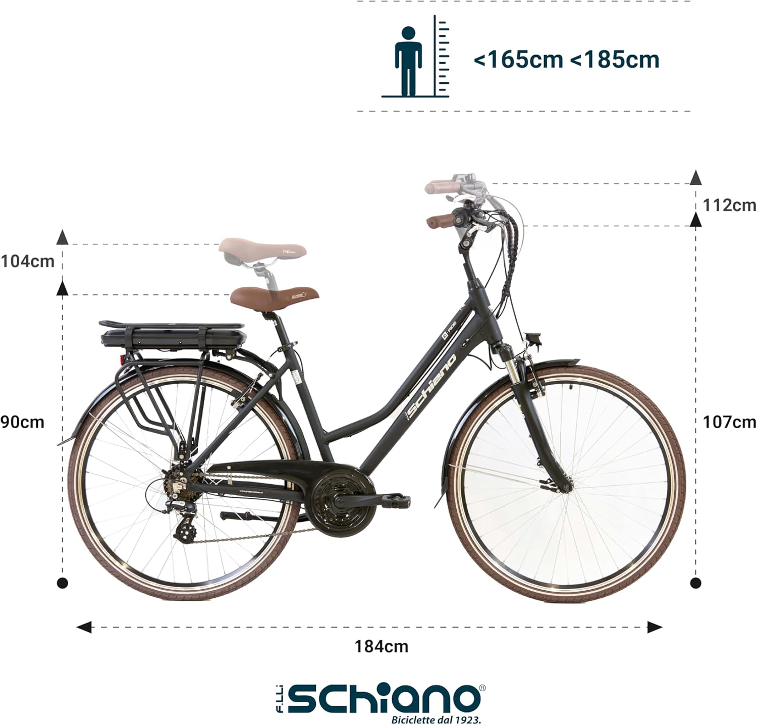 F.LLI SCHIANO E--RIDE 28" bicicletta elettrica, bici da citta per adulti uomo/donna, e-bike ibrida con batteria da 36V, 