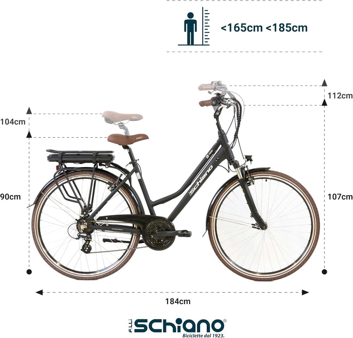 F.LLI SCHIANO E--RIDE 28" bicicletta elettrica, bici da citta per adulti uomo/donna, e-bike ibrida con batteria da 36V, 