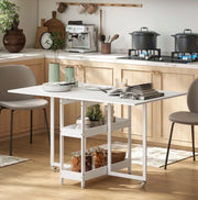 Tavolo da pranzo pieghevole 133.4x80x75 cm con due vani aperti in legno bianco