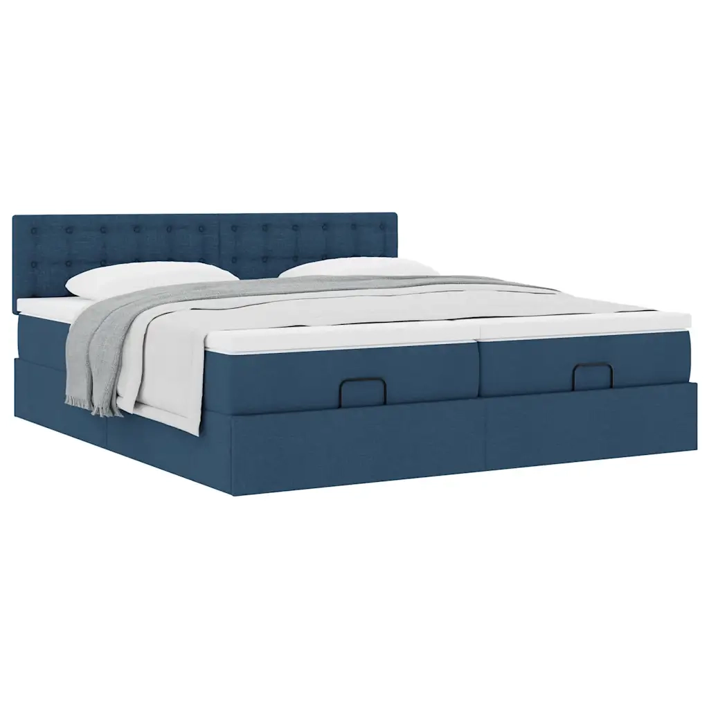 Struttura Letto Pouf con Materassi Blu 180x200cm in Tessuto 3312042
