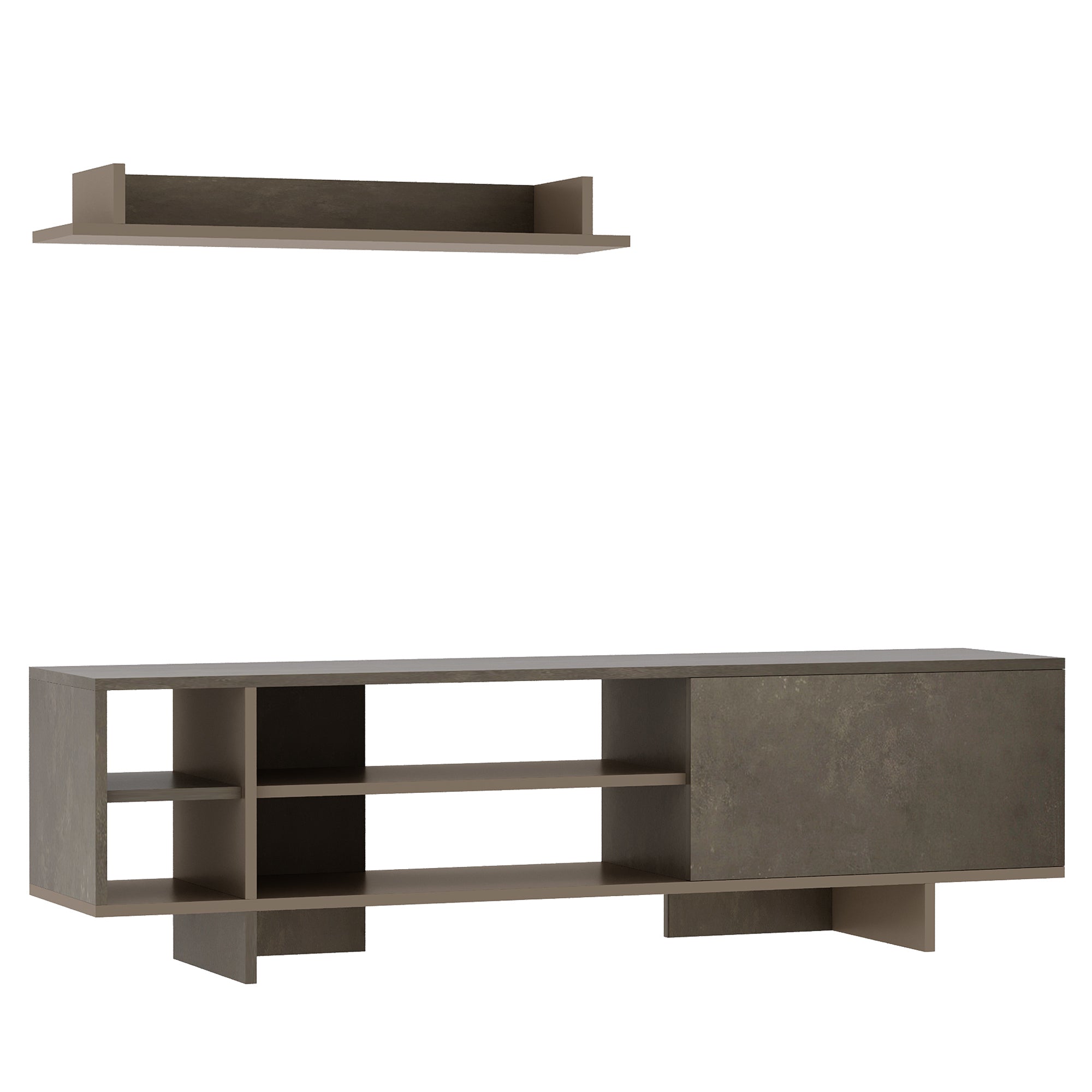 Mobile TV 160x35,6x44 cm con Armadietto e Mensola in Legno Grigio