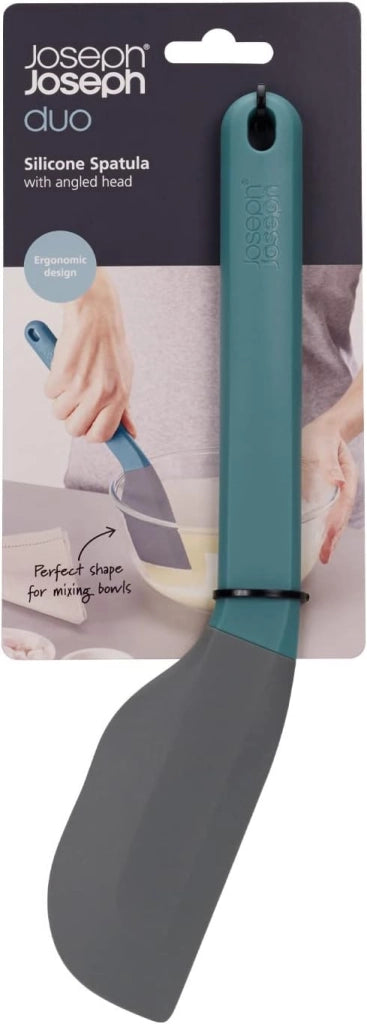 Joseph Joseph Duo Spatola cucina in silicone ed antiaderente, leccapentole per dolci con testa angolata, adatta per recipienti di miscelazione, Blu/Nero