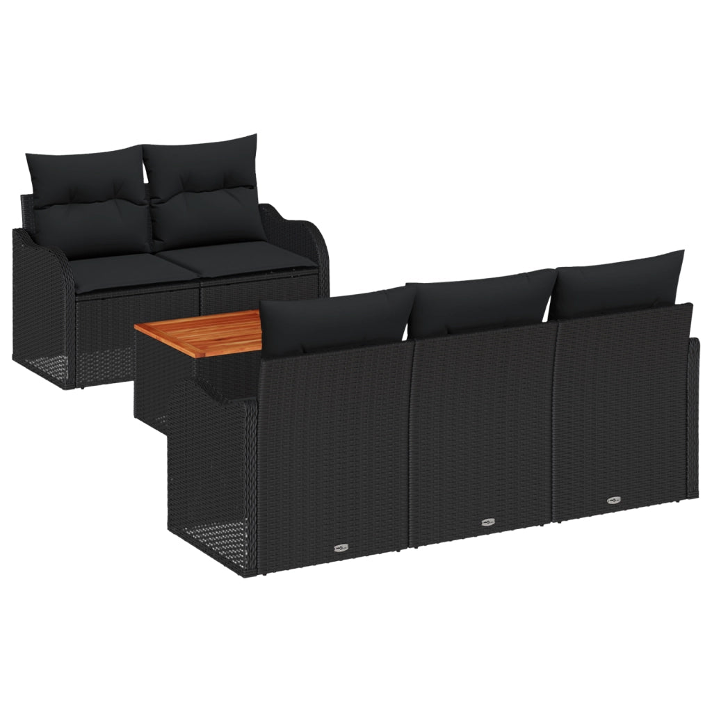 Set Divano Giardino 6 Pezzi con Cuscini Nero Rattan Poliestere Acacia
