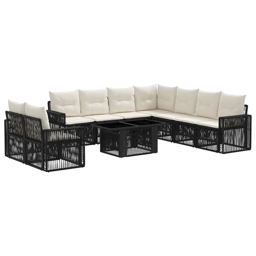 Set Divano da Giardino 10 pz Nero e Bianco Crema polyrattan 3436810