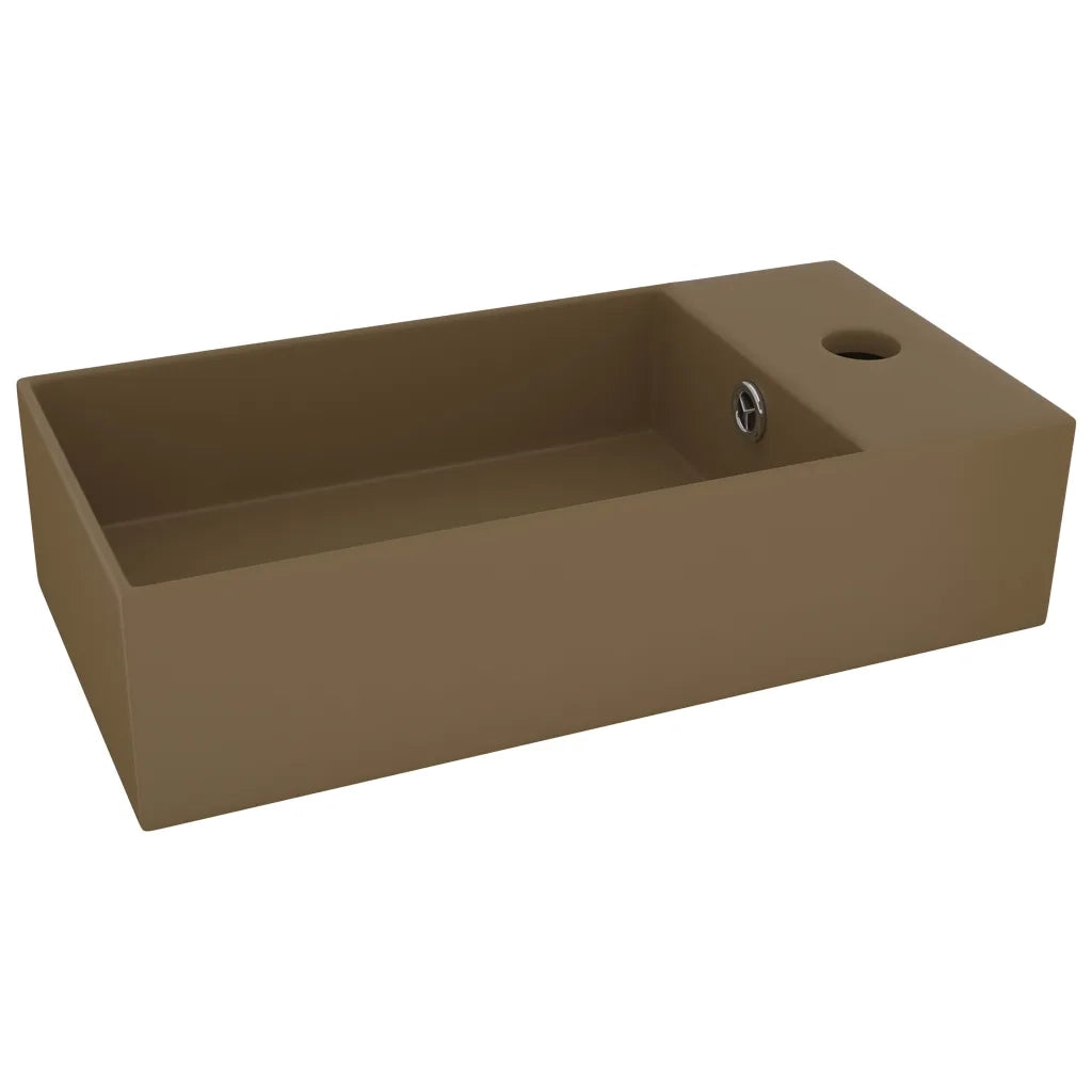Lavandino con Troppopieno in Ceramica Crema Opaco 146996