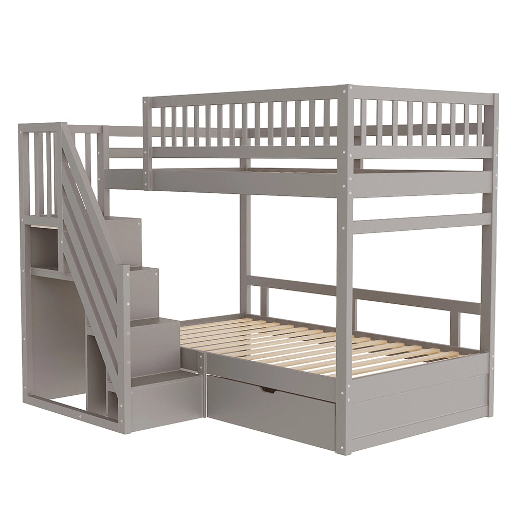 Letto a castello massello - Xylo - 90x200cm grigio, cassetti e scale