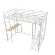 Letto a soppalco singolo 90×200 cm con scala; scrivania; ripiani e armadio; senza materasso; bianco