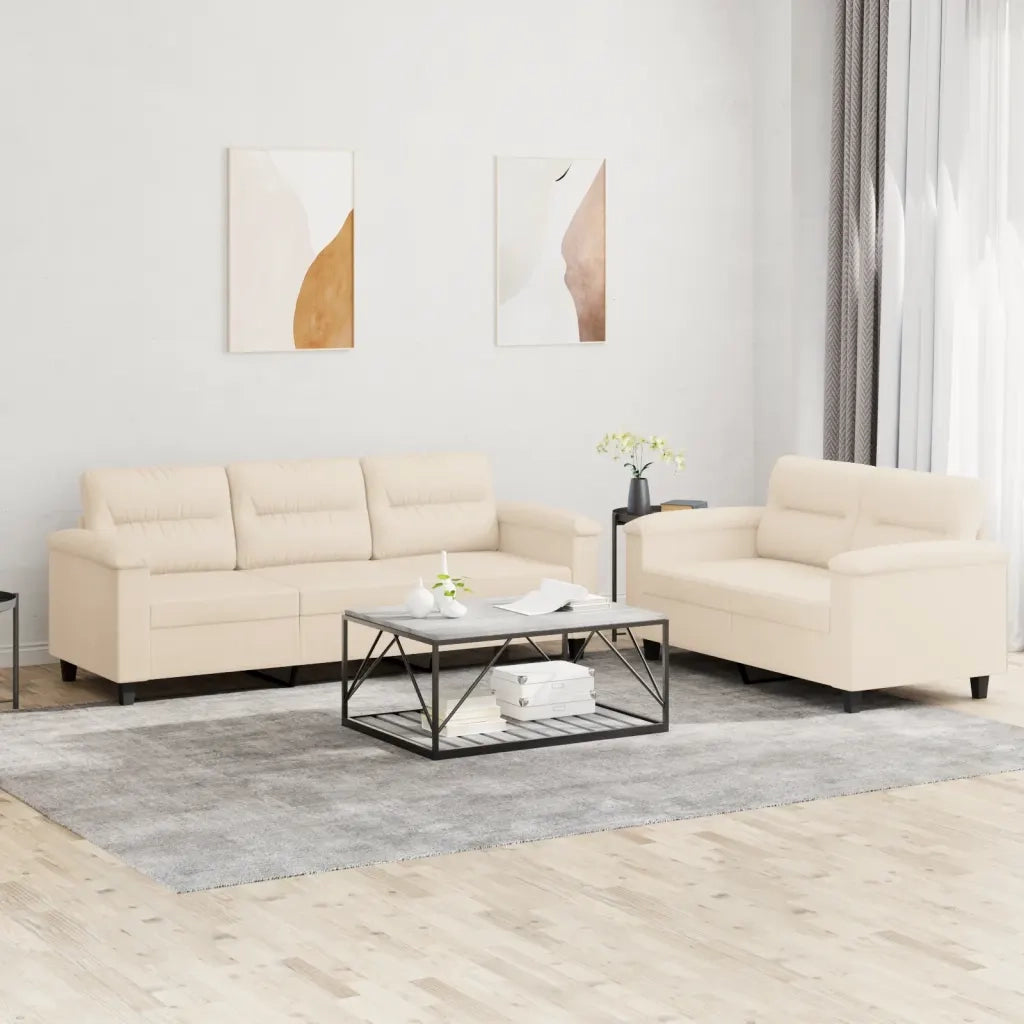 Set Divani 2 pz con Cuscini Beige in Tessuto Microfibra 3202343