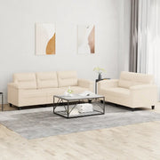 Set Divani 2 pz con Cuscini Beige in Tessuto Microfibra 3202343