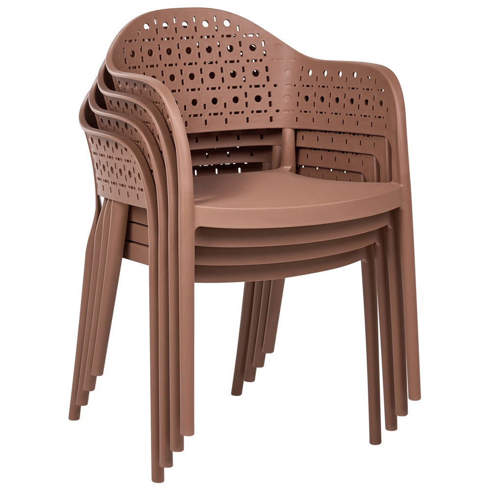 Set di 4 sedie da giardino in materiale sintetico marrone impilabili per interni ed esterni stile classico
