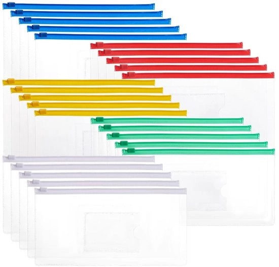 Racchette trasparenti in plastica 100 pz - Borsa con chiusura a strappo per materiali da ufficio - Borse per pennarelli - Ideali per l'organizzazione - Borse in plastica con chiusura a strappo