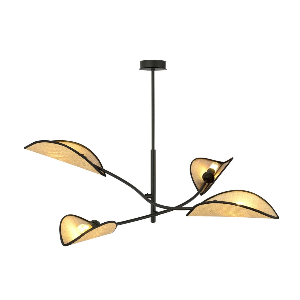 Sospensione Nordica 4 Luci Ares In Acciaio E Rattan Con Bracci Regolabili