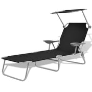 Lettino prendisole sdraio lettino da giardino mobili da patio 189 cm con tettuccio acciaio nero 02_0012267
