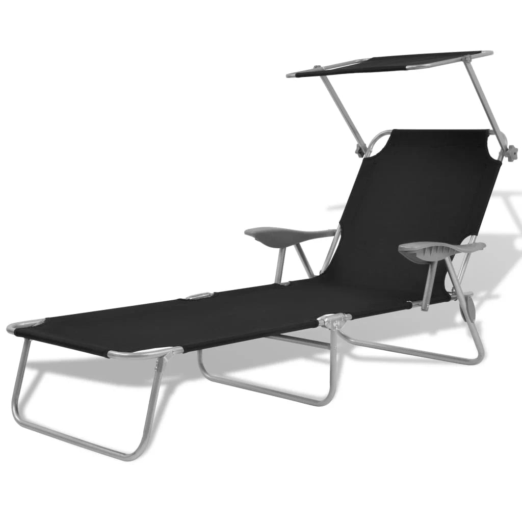 Lettino prendisole sdraio lettino da giardino mobili da patio 189 cm con tettuccio acciaio nero 02_0012267