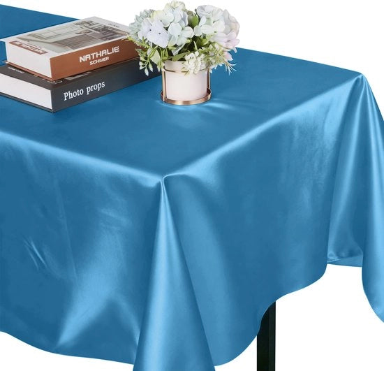 Tavolo quadrato con tovaglia di seta - 2 pezzi - 145 cm x 259 cm Tavolo quadrato con tovaglia di poliestere - morbido e senza pieghe - tessuto liscio - lavabile - adatto per matrimoni, ricevimenti e banchetti